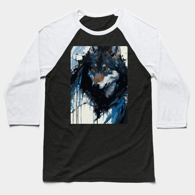 Wolf Howling at the Full Moon in Ink Painting Style Baseball T-Shirt by diegotorres